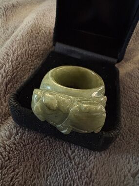 Carved Green Jade Statement Ring